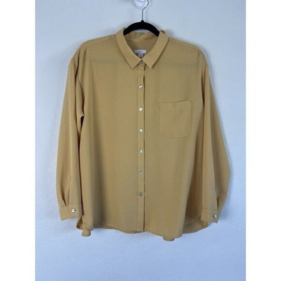 J. Jill Women's Petite Large Yellows Blouse Button-Up Shirt Long Sleeve - Picture 1 of 10